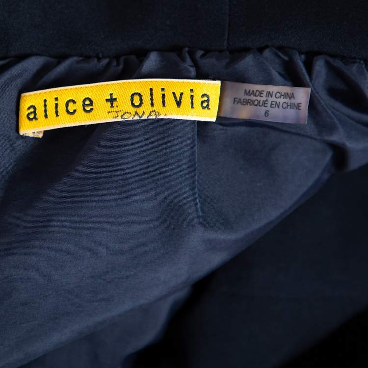 Pre Owned Alice + Olivia Black Silk & Synthetic Riva Gathered Pouf Skirt Dress M