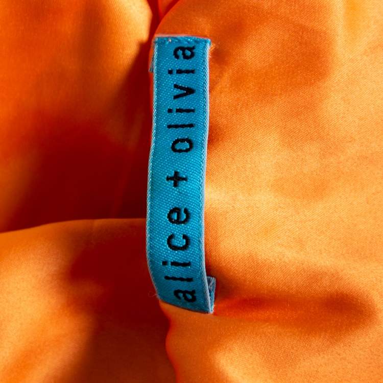 Pre Owned Alice + Olivia Orange & Pink Silk Plunge Neck Tie-Up Detail Top S