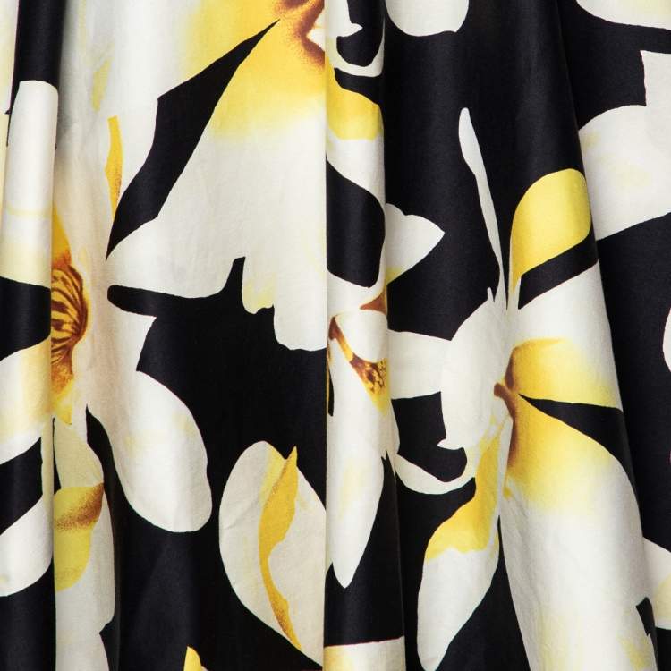 Pre Owned Alice + Olivia Black Magnolia Print Cotton Dianna Midi Skirt L