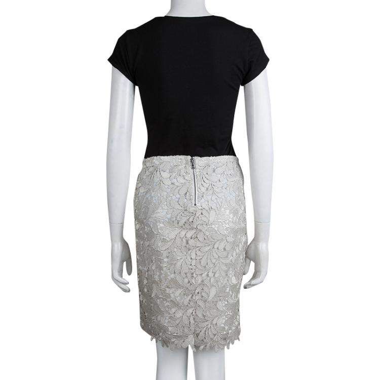مملوكة مسبقًا Alice + Olivia Silver Lace Overlay Skirt S