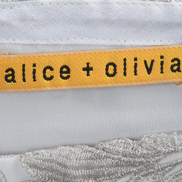 مملوكة مسبقًا Alice + Olivia Silver Lace Overlay Skirt S