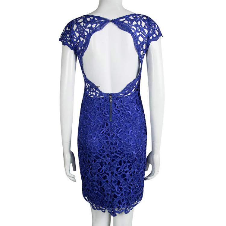 Pre Owned Alice + Olivia Clover Blue Lace Cap Sleeve Dress S