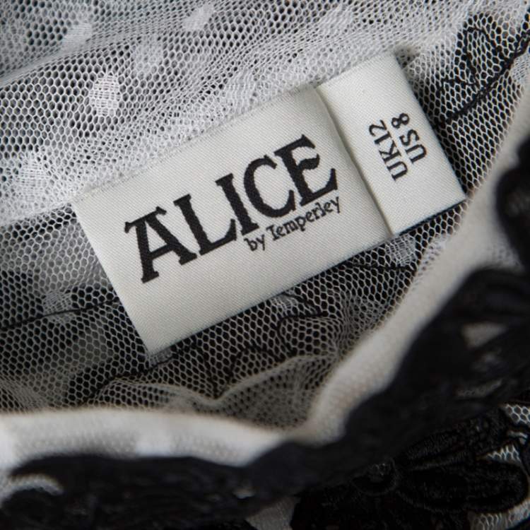 مملوكة مسبقًا Alice by Temperley White Dotted Tulle Contrast Floral Lace Applique Evelyn Top M