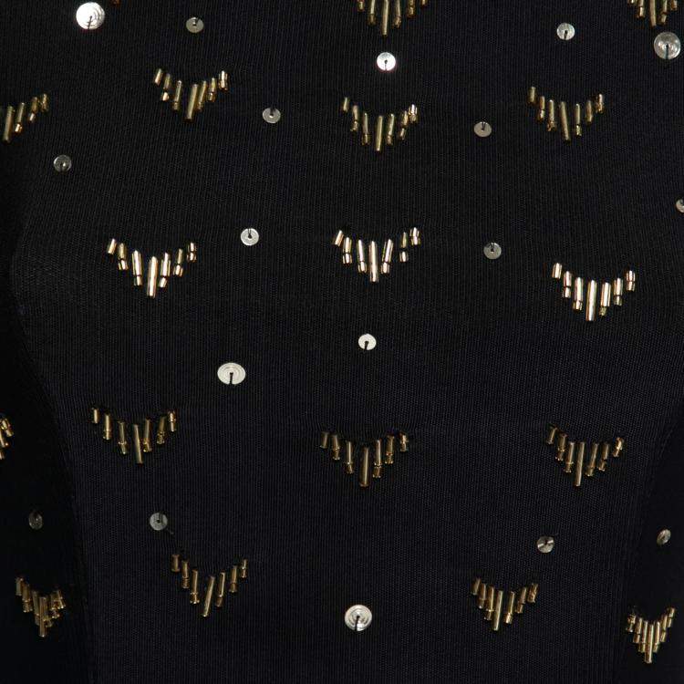 Pre Owned Alice by Temperley Black and Gold Embellished Stretch Tulle Sapphire Pencil Dress S