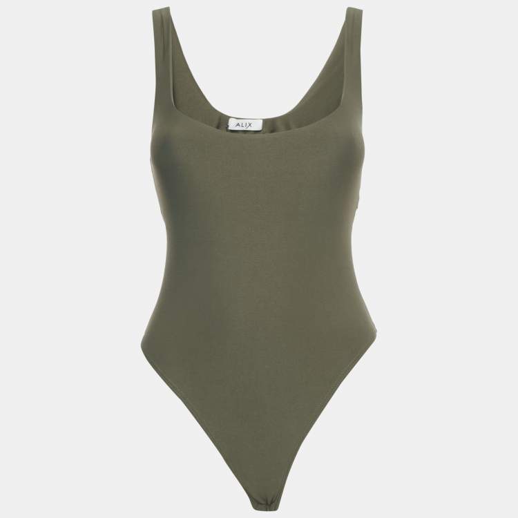 Pre Owned Alix Olive Green Jersey Sleeveless Bodysuit M 