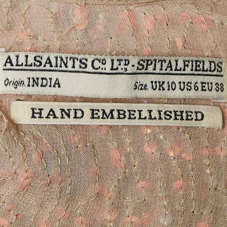 Pre Owned AllSaints Beige Sequin Crepe Sleeveless Raw-Edge Mini Dress M
