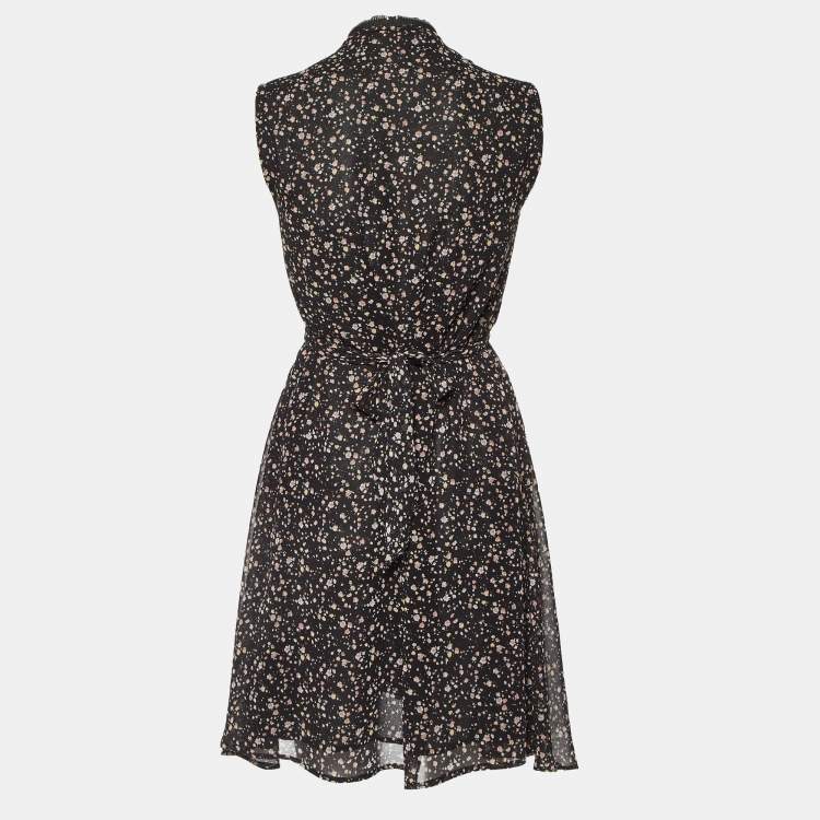 مملوكة مسبقًا All Saints Black Floral Print Crepe Zip Detail Mini Jayda Pepper Dress M