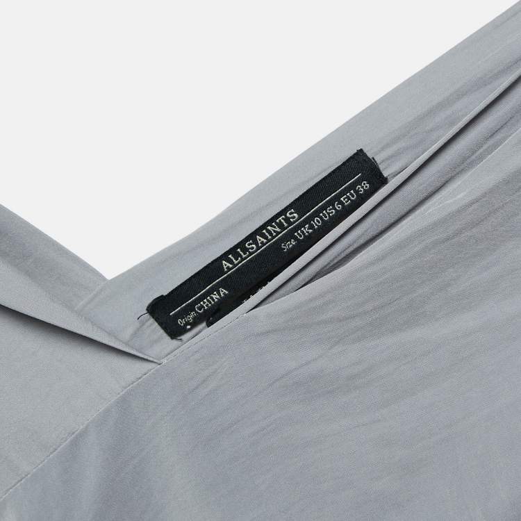 Pre Owned All Saints Grey Crepe Asymmetric Sleeveless Midi Dress M