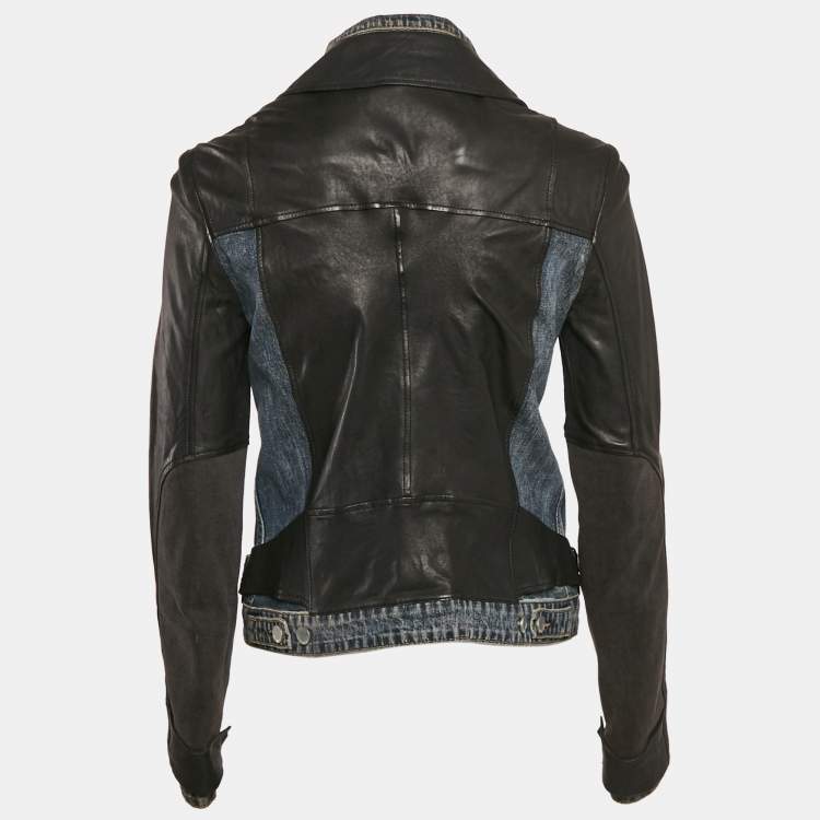 Pre Owned All Saints Denim and Leather Zip-Up Biker Jacket M