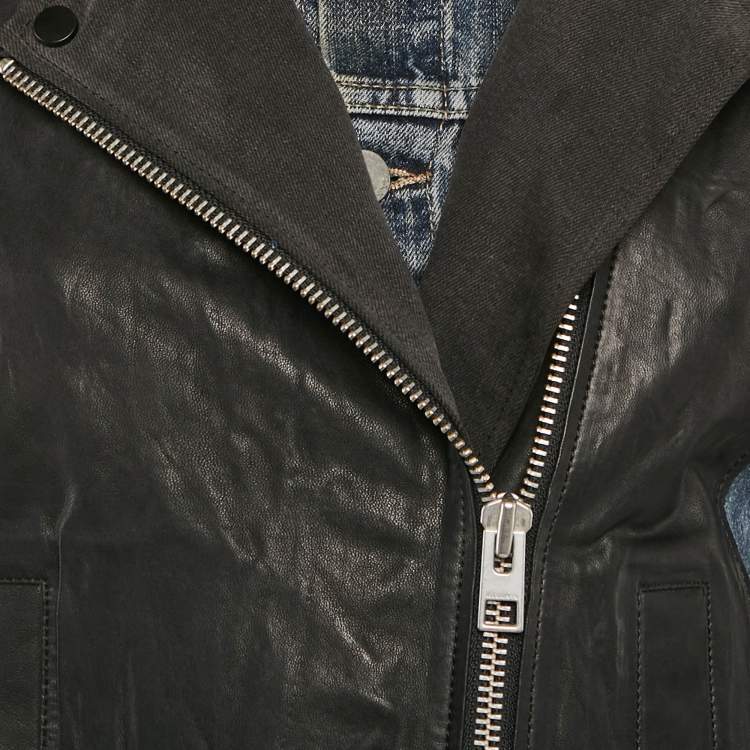Pre Owned All Saints Denim and Leather Zip-Up Biker Jacket M