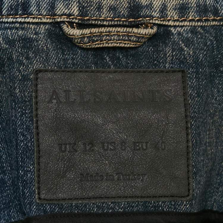 Pre Owned All Saints Denim and Leather Zip-Up Biker Jacket M