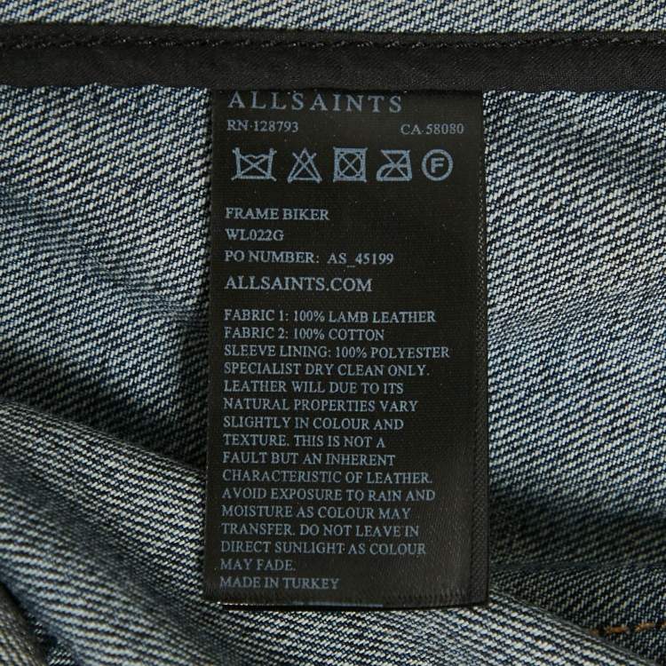 Pre Owned All Saints Denim and Leather Zip-Up Biker Jacket M