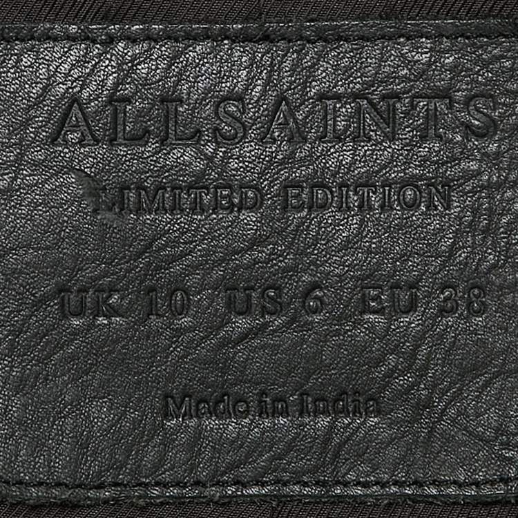 Pre Owned AllSaints Charcoal Grey Leather Zip-Up Addison Biker Jacket M