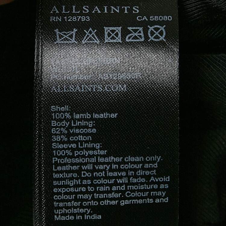 Pre Owned All Saints Black Leather Zip-Up Tassel Detail Balfern Biker Jacket S