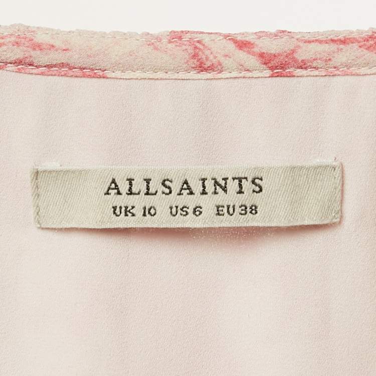 Pre Owned All Saints Pink Printed Crepe Ruffled Flora Rosa Playsuit M