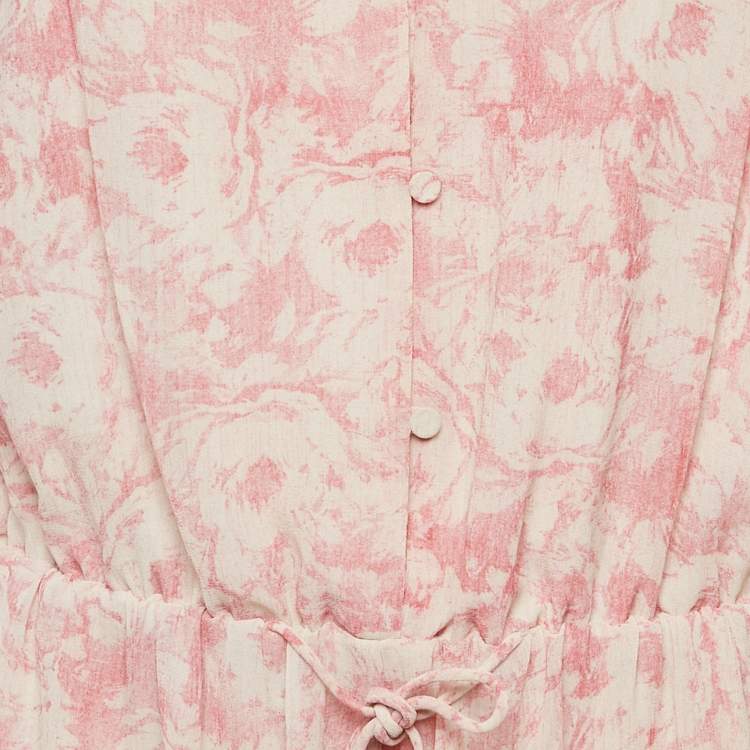 Pre Owned All Saints Pink Printed Crepe Ruffled Flora Rosa Playsuit M