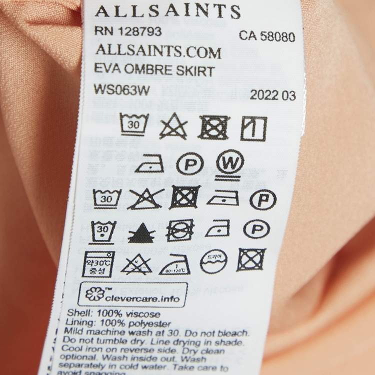 Pre Owned All Saints Ombre Orange Crepe Tiered Eva Maxi Skirt S