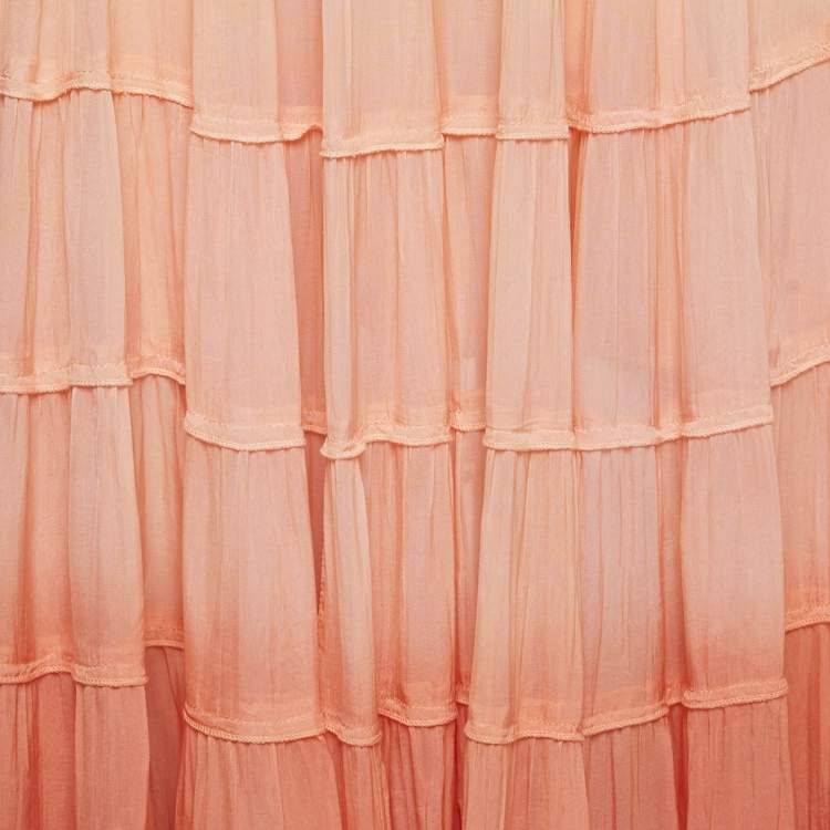 Pre Owned All Saints Ombre Orange Crepe Tiered Eva Maxi Skirt S
