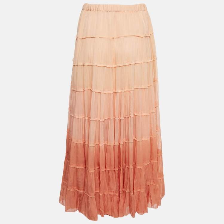 Pre Owned All Saints Ombre Orange Crepe Tiered Eva Maxi Skirt S