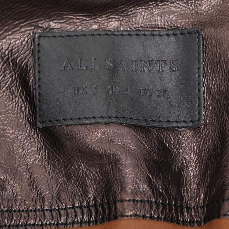 Pre Owned All Saints Metallic Brown Leather Double Breasted Jacket S