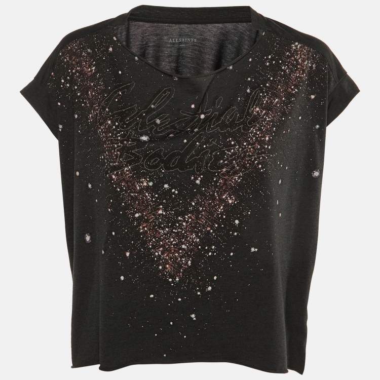 Pre Owned All Saints Black Celestial Print Jersey T-Shirt S