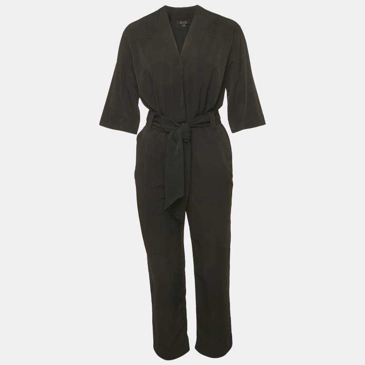Pre Owned All Saints Black Crepe Belted Cropped Hailey Jumpsuit XS  