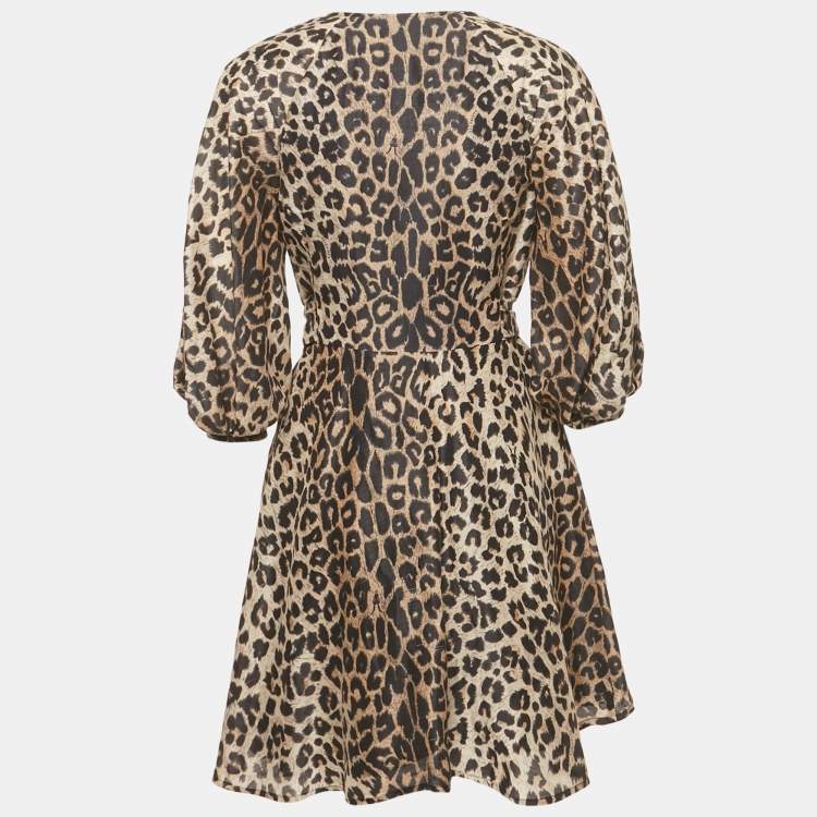 Pre Owned All Saints Brown Leopard Print Linen Ilora Mini Dress S