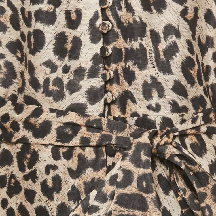 Pre Owned All Saints Brown Leopard Print Linen Ilora Mini Dress S