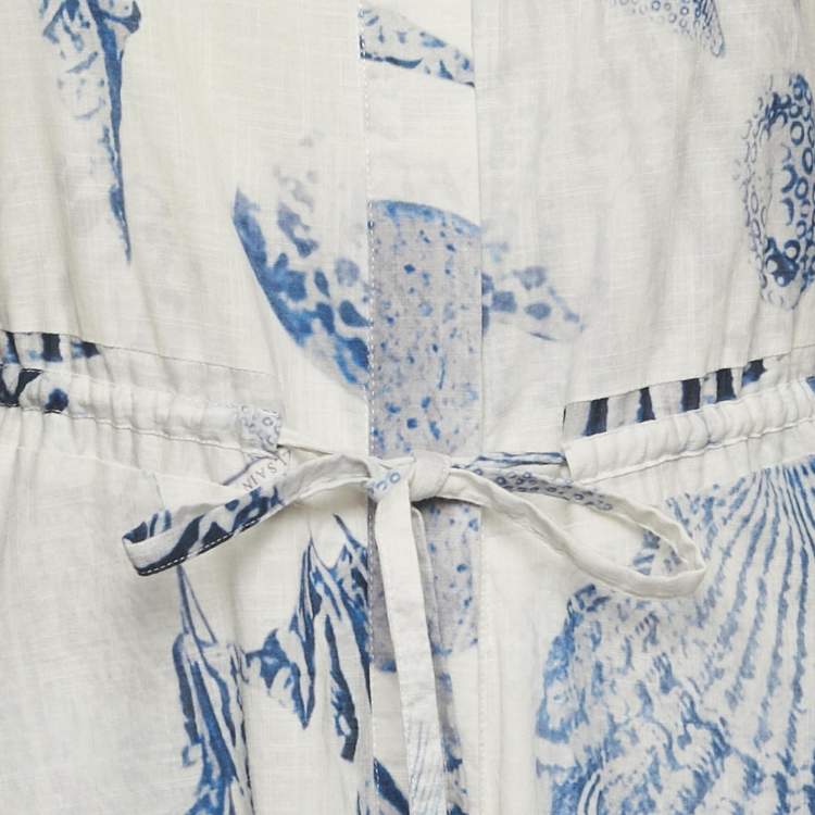 Pre Owned All Saints Blue/White Printed Cotton Dalia Oceano Midi Dress S
