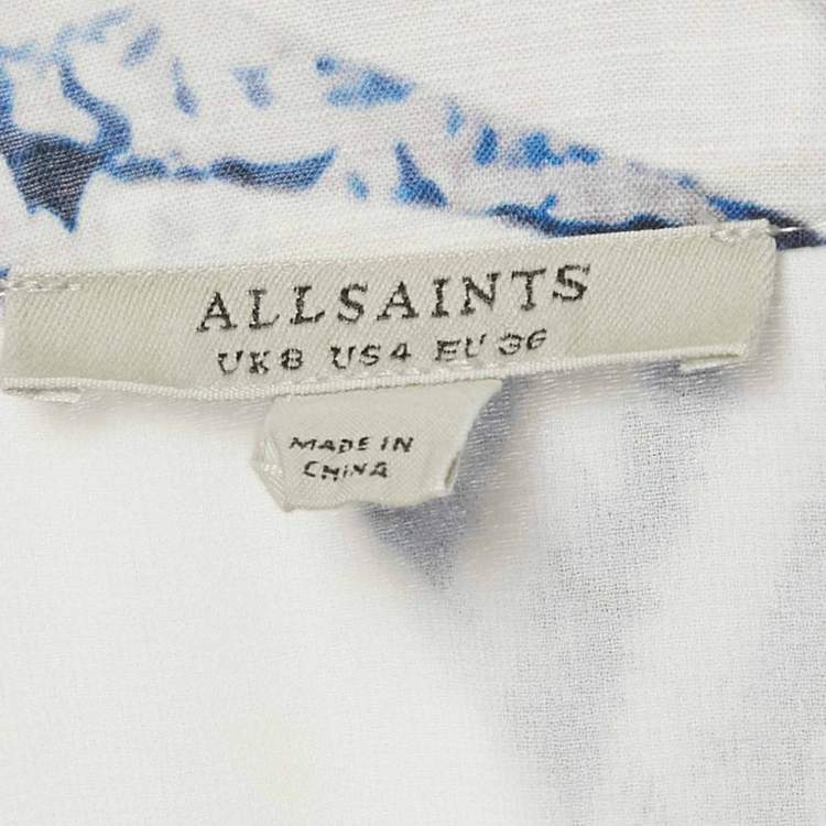Pre Owned All Saints Blue/White Printed Cotton Dalia Oceano Midi Dress S
