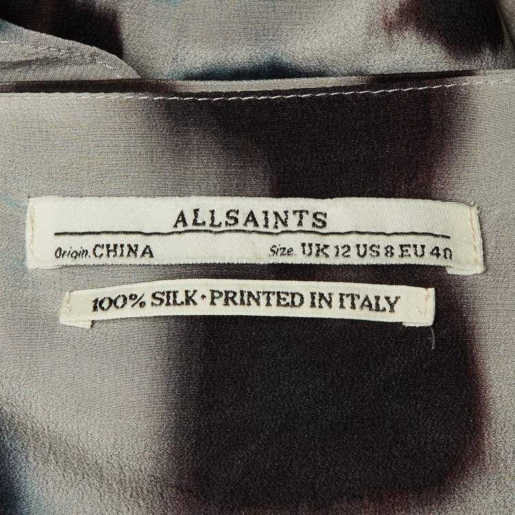 Pre Owned All Saints Grey Animal Printed Silk High-Low Hem Shift Dress M