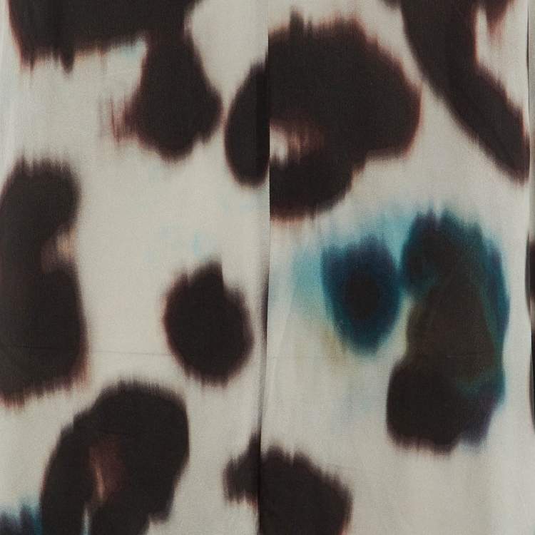 Pre Owned All Saints Grey Animal Printed Silk High-Low Hem Shift Dress M