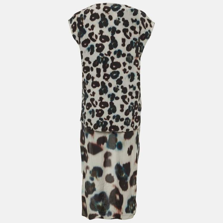 Pre Owned All Saints Grey Animal Printed Silk High-Low Hem Shift Dress M