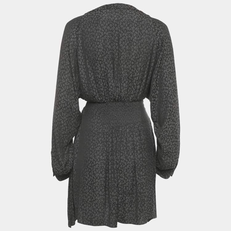 Pre Owned All Saints Grey Nichola Leopard Print Crepe Mini Dress M