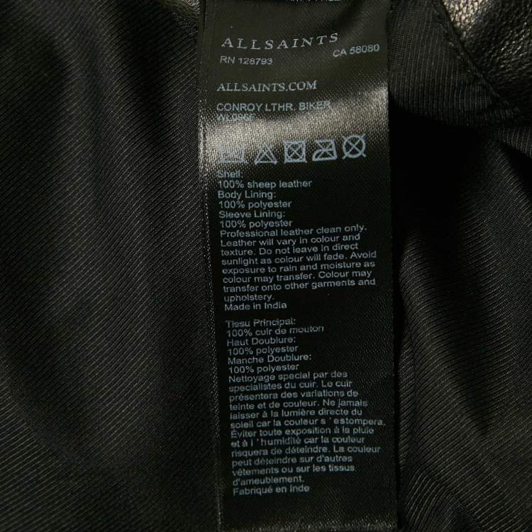 Pre Owned All Saints Black Leather Conroy Biker Jacket L