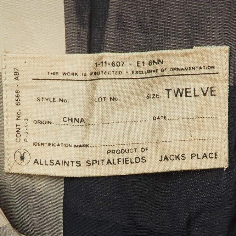 مملوكة مسبقًا All Saints Vintage Grey/Black Checkered Silk Midi Dress M