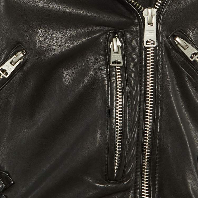 Pre Owned All Saints Black Leather Prescott Biker Jacket S