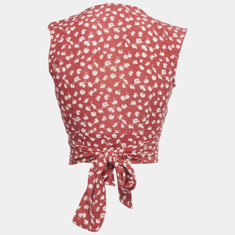 Pre Owned All Saints Pink Floral Print Crop Wrap Top XS