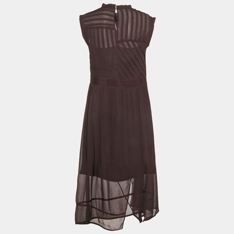 Pre Owned All Saints Burgundy Chiffon Pleated Midi Jani Dress L