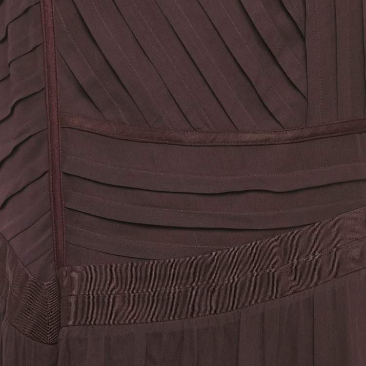 Pre Owned All Saints Burgundy Chiffon Pleated Midi Jani Dress L