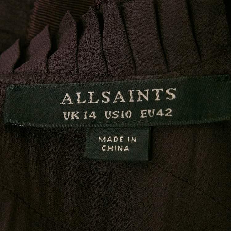 Pre Owned All Saints Burgundy Chiffon Pleated Midi Jani Dress L