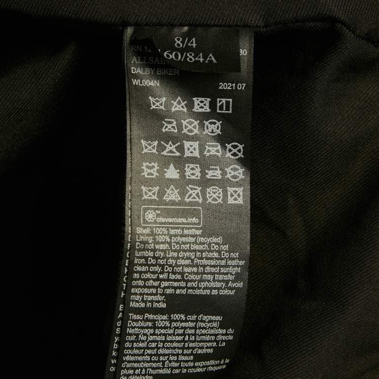 Pre Owned All Saints Black Leather Zip-Up Dalby Biker Jacket S