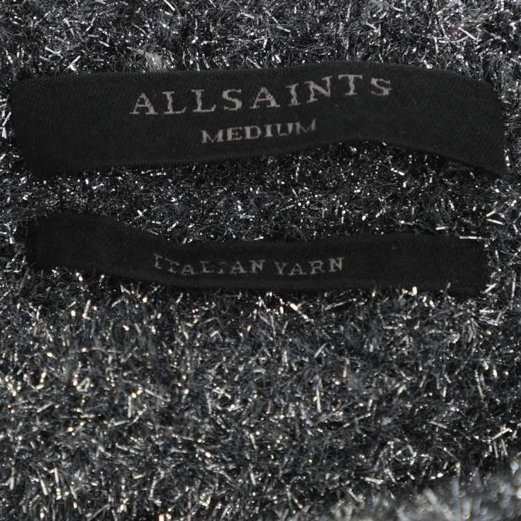 Pre Owned All Saints Silver/Grey Lurex Knit Tops M