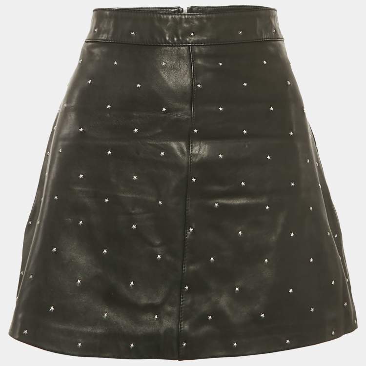 مملوكة مسبقًا All Saints Black Leather Lyra Star Skirt M