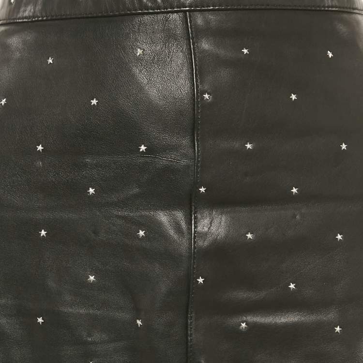 مملوكة مسبقًا All Saints Black Leather Lyra Star Skirt M