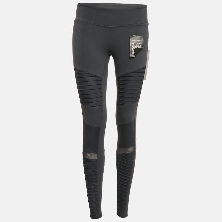 Pre Owned Alo Yoga Grey Jersey Mesh Detail Leggings L