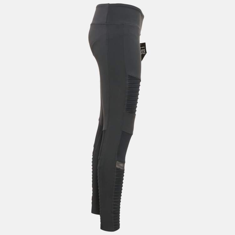 Pre Owned Alo Yoga Grey Jersey Mesh Detail Leggings L
