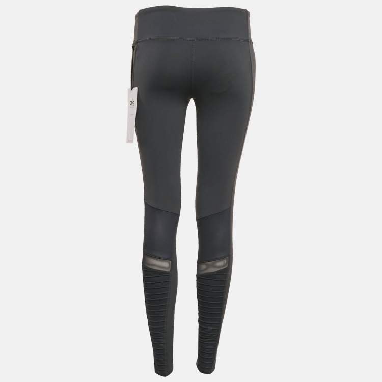 Pre Owned Alo Yoga Grey Jersey Mesh Detail Leggings L