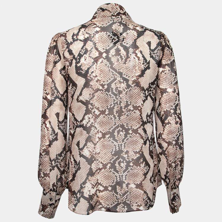 Pre Owned Altuzarra Brown Python Print Chiffon Bow Tie Detail Blouse S 