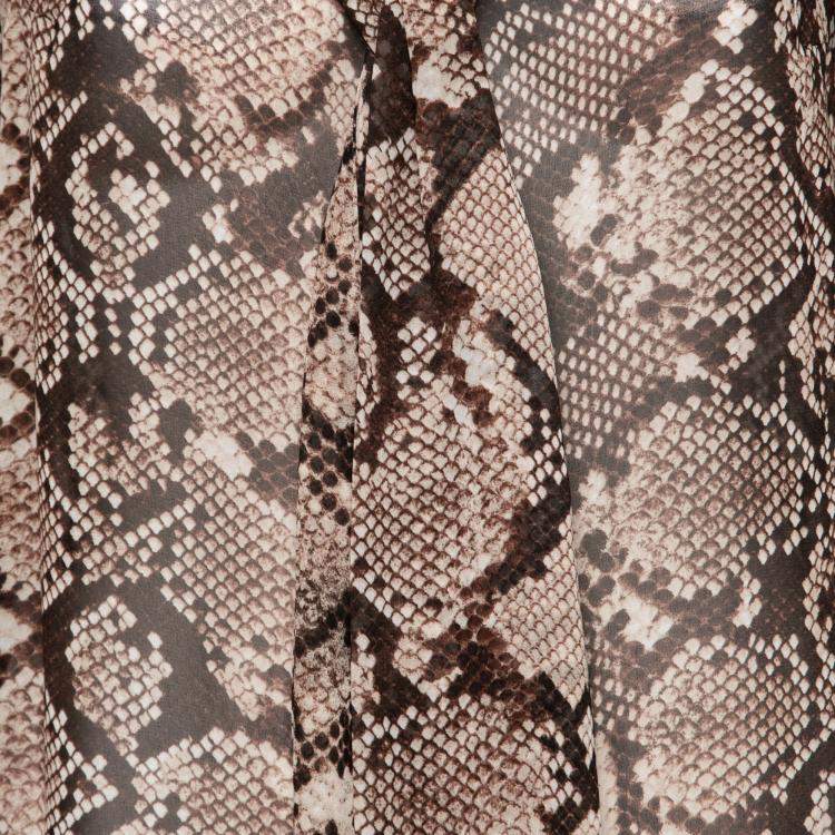 Pre Owned Altuzarra Brown Python Print Chiffon Bow Tie Detail Blouse S 